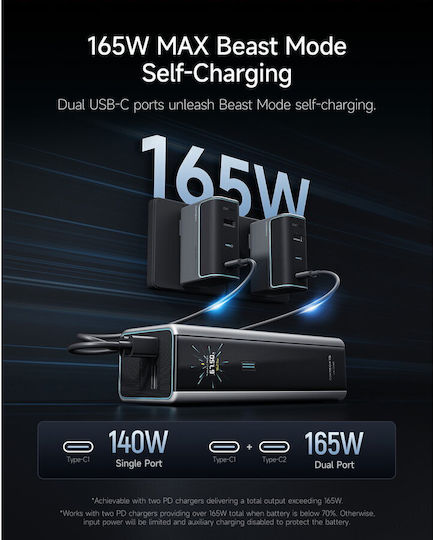Cuktech 2C1A Power Bank 20000mAh 210W with USB-A Port and USB-C Port Power Delivery Gray view 3