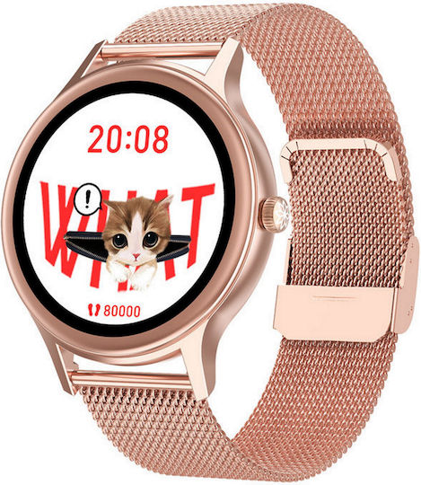 Idealstore Lux Style Dt66 Smartwatch Multisport Functions Body Temperature Monitoring Heart Rate Monitoring Blood Pressure Oxygen Menstrual Management Touchscreen Pink Metal Bracelet view 1