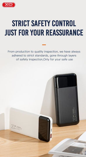 XO PR191 Power Bank 10000mAh 20W with USB-A Port and USB-C Port Power Delivery / Quick Charge 2.0 / Quick Charge 3.0 Black view 3