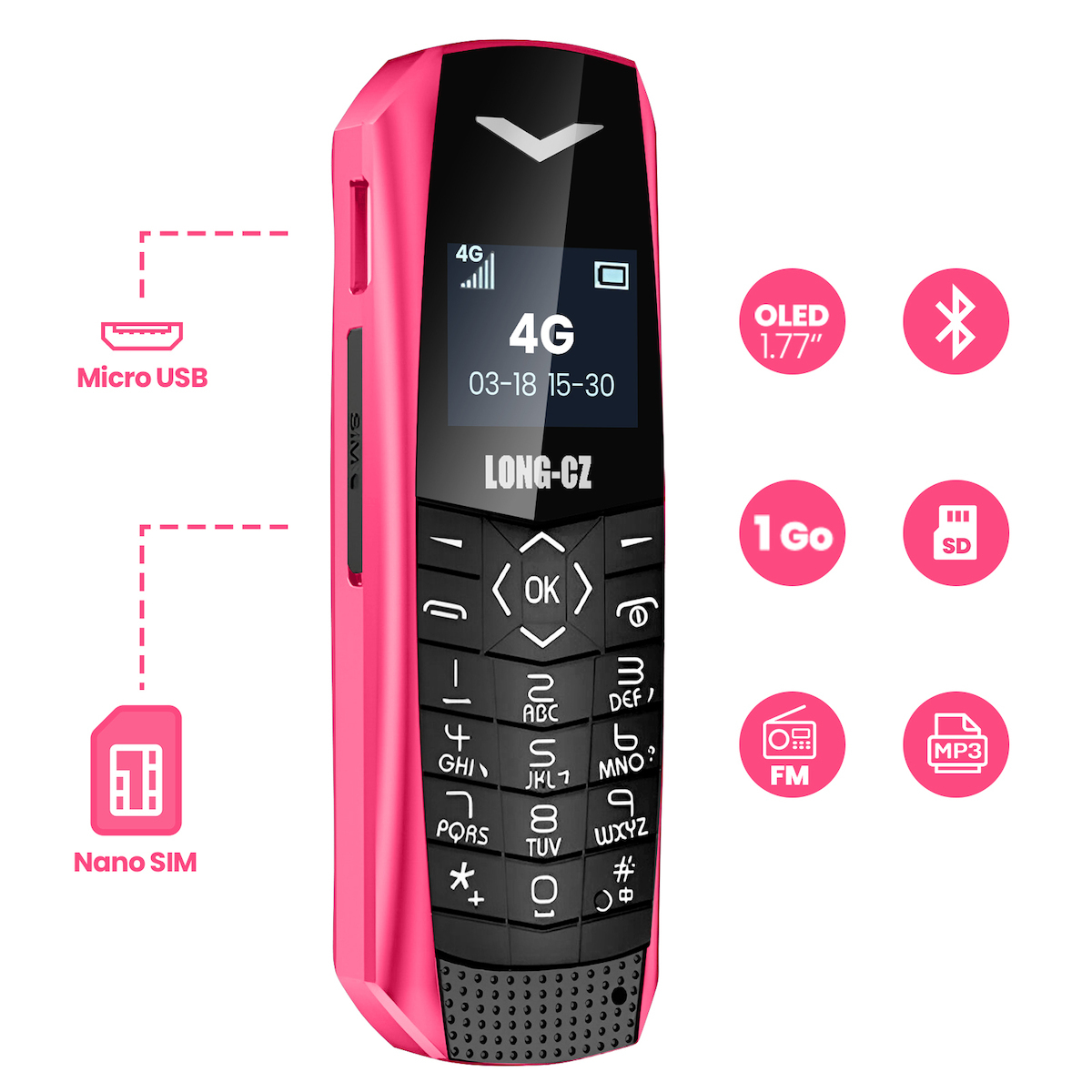 Avizar Long CZ S60 Single SIM (1GB/64GB) Mobile with Buttons Fuchsia view 3