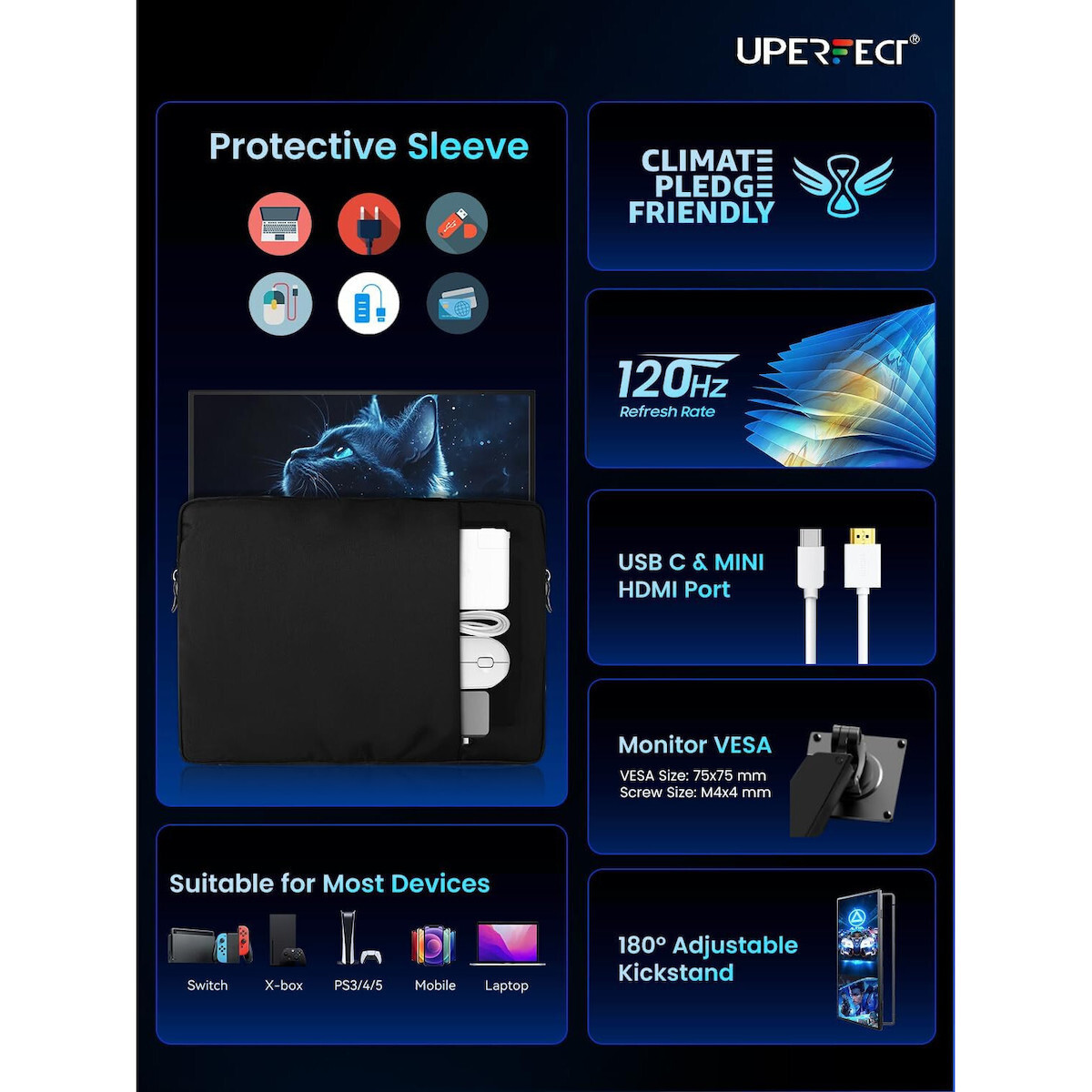 UPERFECT X002FL9H1D IPS Gaming Monitor / Φορητό Monitor 18.5" FHD 1920x1080 vue 3