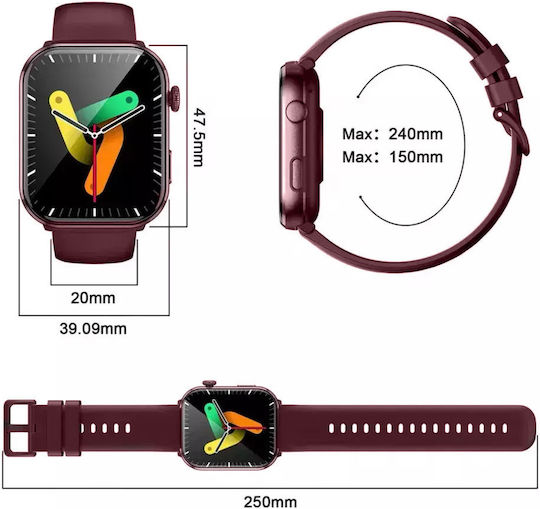 BlackView R60 Aluminium 47mm Smartwatch with Heart Rate Monitor (Wine Red) view 4