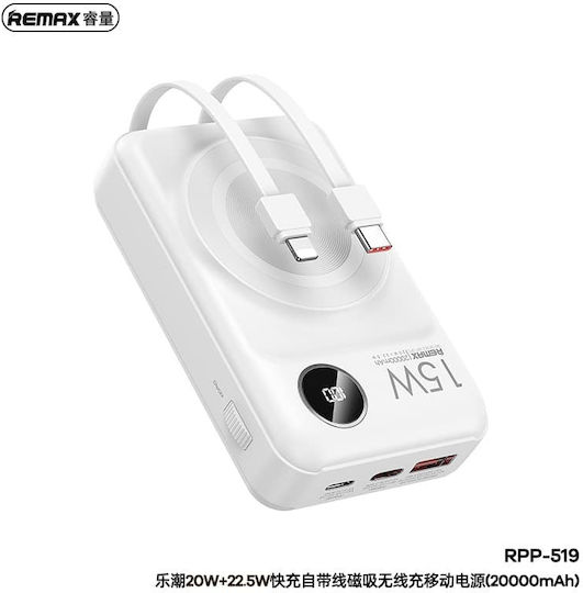 Remax RPP-519 Lecho Series Power Bank 20000mAh 22.5W with USB-A Port and USB-C Port Power Delivery White