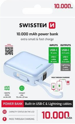 Swissten Power Bank 10000mAh 20W with USB-C Port Blue view 6