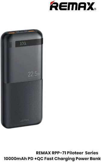 Remax RPP-71 Piloteer Series Power Bank 10000mAh 22.5W with 2 USB-A Ports and USB-C Port Power Delivery / Quick Charge 3.0 Black view 1