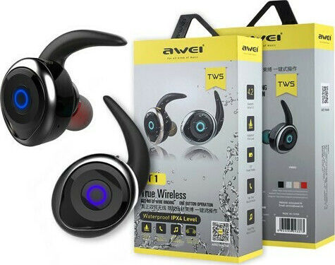 Awei T1 In-ear Bluetooth Handsfree Earphones with Sweat Resistance and Charging Case Black vue 4