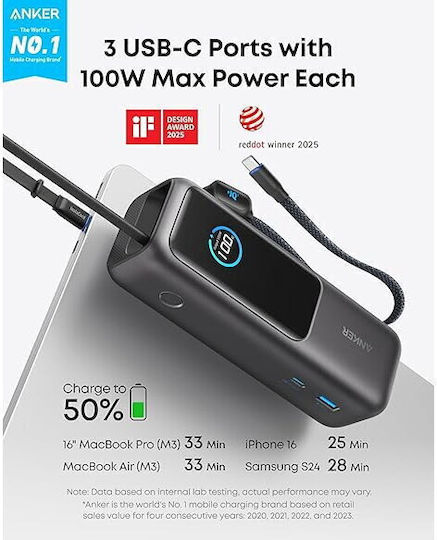 Anker A1695H11 Power Bank 25000mAh 165W with USB-A Port and 2 USB-C Ports Power Delivery Gray view 7