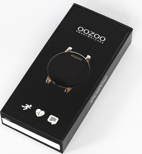 Oozoo Q00122 Stainless Steel 43mm Smartwatch with Heart Rate Monitor (Metal Mesh Strap Black With Gold) view 4