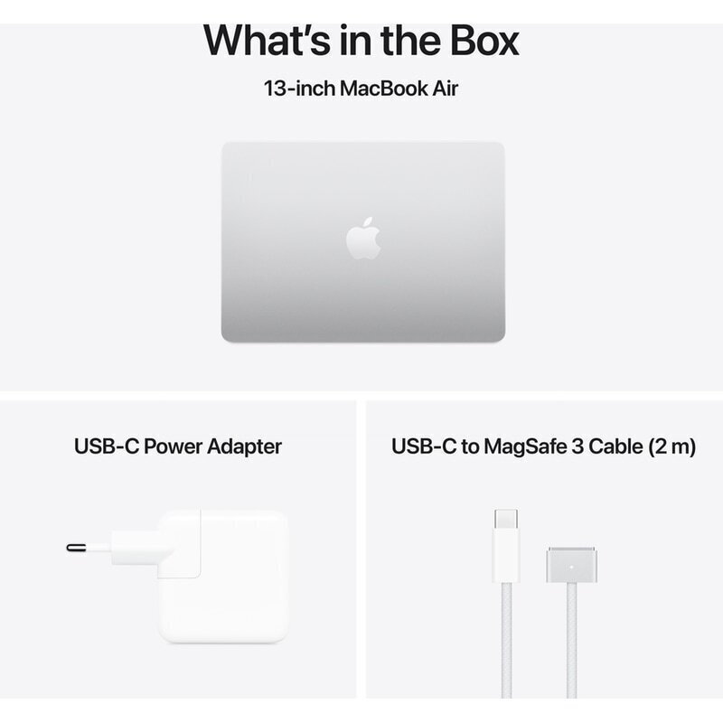 Apple MacBook Air 13.6 Inches IPS Retina Display Model with M4 10-Core Processor 16GB Memory Capacity 512GB SSD Storage Medium with 10-Core GPU Operating System macOS Shared Memory International English Keyboard Colour Silver Charger 35W Dual Port view 3