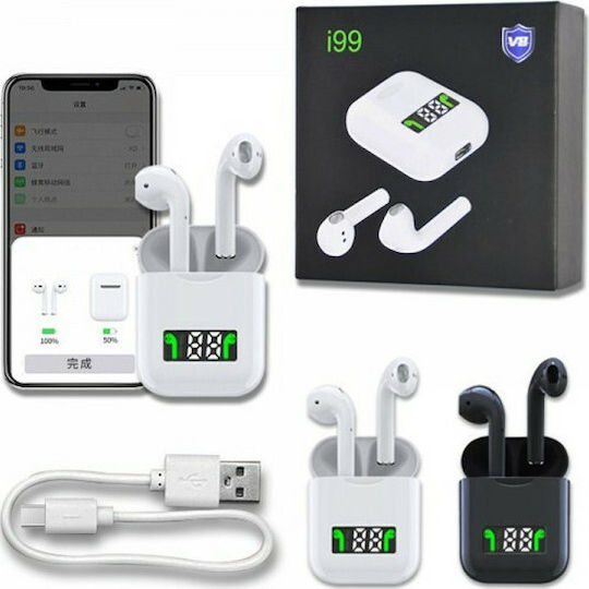 i99 Earbud Bluetooth Handsfree Earphones with Charging Case White view 6