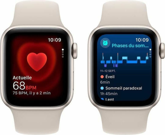 Apple Watch SE 2023 Cellular Aluminium 40mm Waterproof with Heart Rate Monitor (Starlight with Starlight Sport Band (S/M)) view 3