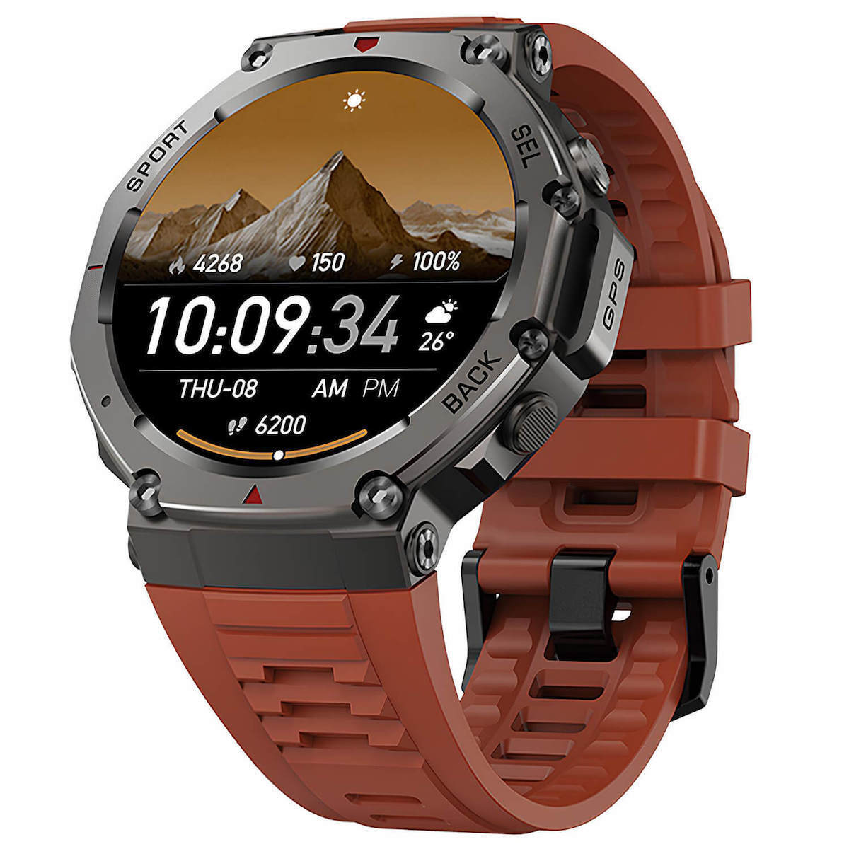 Microwear DM58 GPS 45mm Smartwatch with Heart Rate Monitor (Red Silicone)