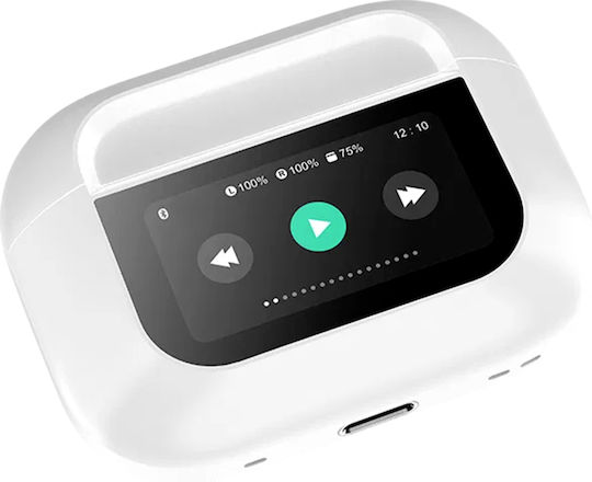 Force Play Bluetooth 5.3 Earbuds 1.65'' Touchscreen Charging Case White दृश्य 3