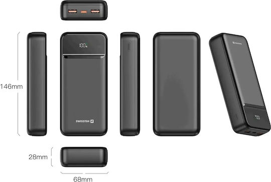 Swissten POWER LINE II Power Bank 20000mAh 22.5W with 2 USB-A Ports and USB-C Port Black view 9