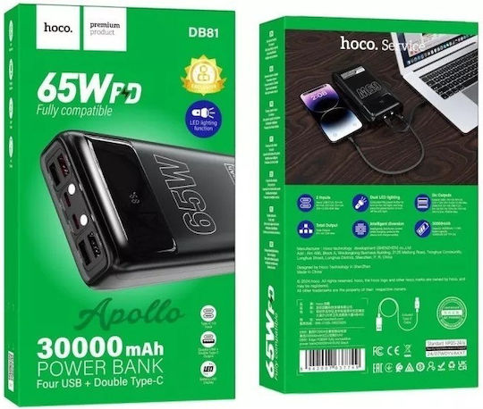 Hoco DB81 Power Bank 30000mAh 65W with 4 USB-A Ports Power Delivery Black vue 5
