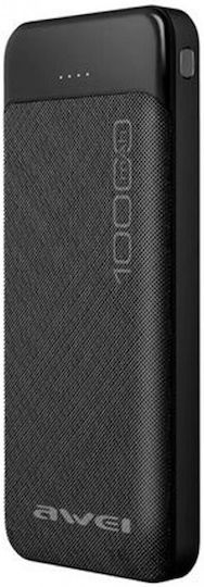 Awei P37K Power Bank 10000mAh with 2 USB-A Ports and USB-C Port Black