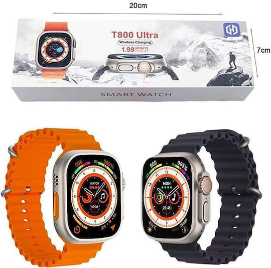T800 Ultra 1.99 Inch Ocean Silicone Band Smart Watch Support Heart Rate Ecg Orange view 3