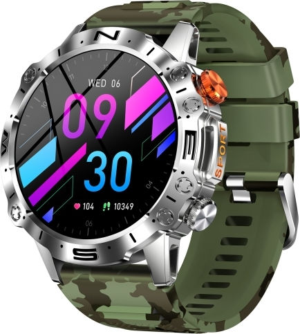 K59 Ip67 Bt5.0 1.43inch Smart Watch Support Voice Call Sleep Detection Camo Green