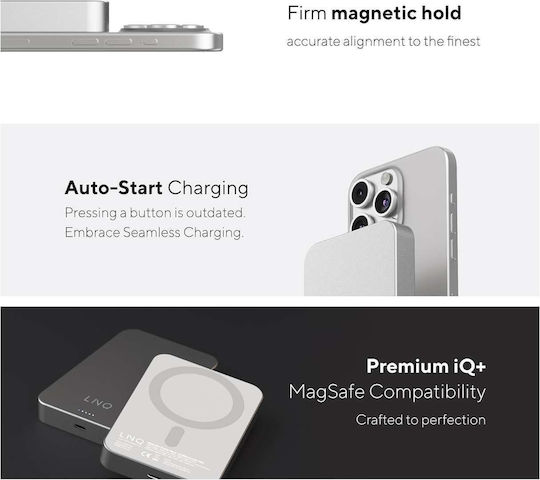 LinQ Slim Qi2 MagSafe Power Bank 10000mAh 15W Power Delivery Gray view 3
