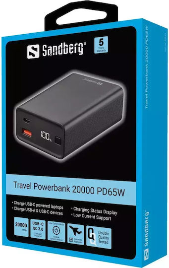 Sandberg Power Bank 20000mAh with USB-A Port and USB-C Port Black vue 3