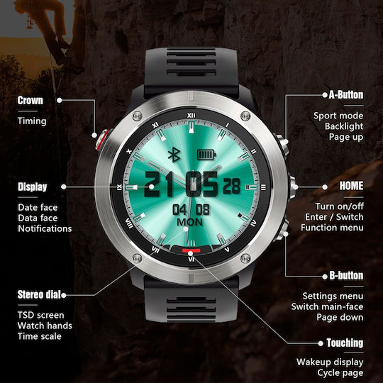 Microwear MC21 Smartwatch with Heart Rate Monitor (Black Case / Black Silicone Strap) vue 4