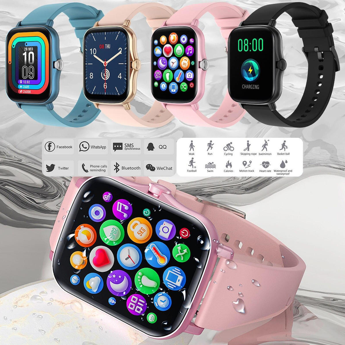 YFIT Aluminium Smartwatch with Heart Rate Monitor (Black) vue 7