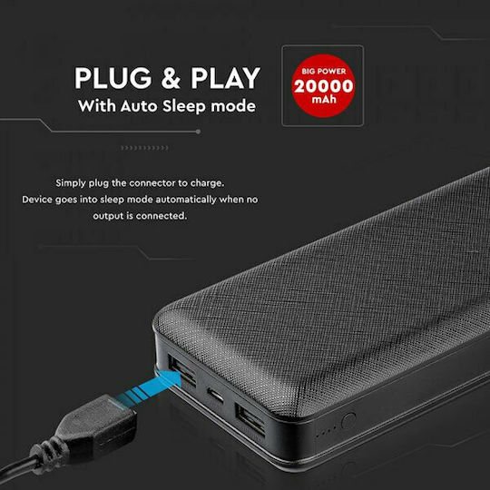 V-TAC VT-3502 Power Bank 20000mAh with 2 USB-A Ports Black view 8