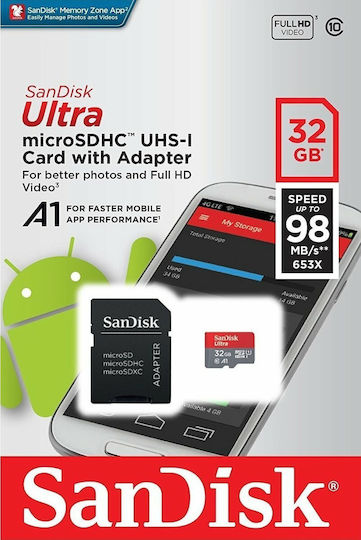 Sandisk Ultra microSDHC 32GB U1 A1 UHS-I 98MB/s with Adapter view 3