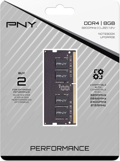 PNY Performance 8GB DDR4 RAM with 3200 Speed for Laptop (MN8GSD43200-TB) vista 2