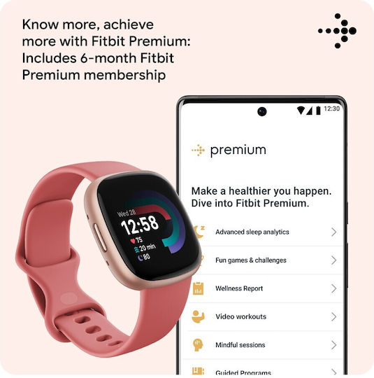 Fitbit Versa 4 Aluminium Waterproof Smartwatch with Heart Rate Monitor (Pink Sand/Copper Rose) view 7