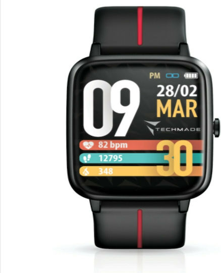 Techmade Sport 37mm Smartwatch with Heart Rate Monitor (Black/Red)