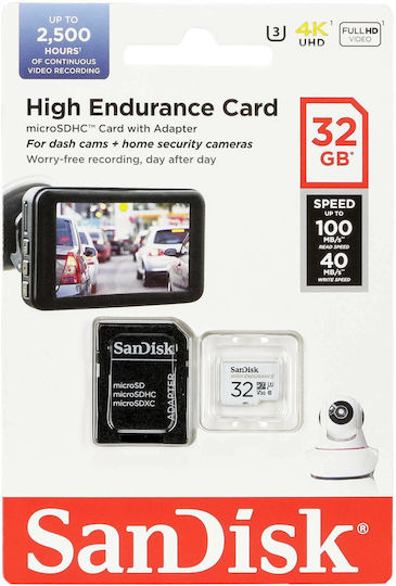Sandisk High Endurance microSDHC 32GB U3 V30 UHS-I 100MB/s with Adapter view 4