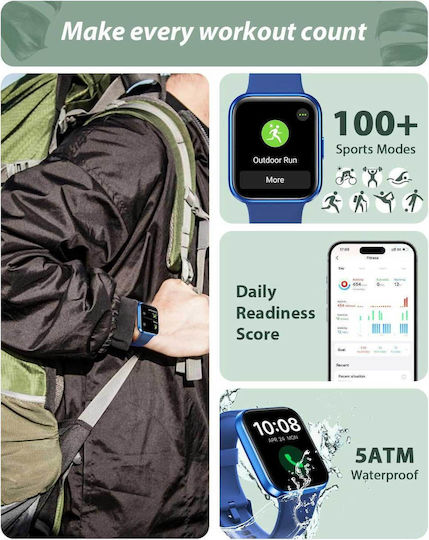 Tensky ID208 Plus Smartwatch with Heart Rate Monitor (Blue) view 4
