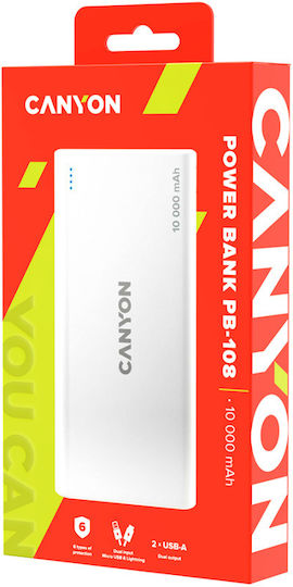Canyon PB-108 Power Bank 10000mAh with 2 USB-A Ports White vue 2