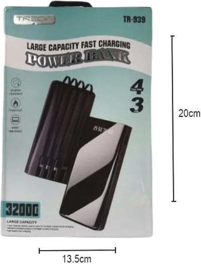 TR-939 Power Bank 32000mAh with 3 USB-A Ports and USB-C Port Black / Red view 2