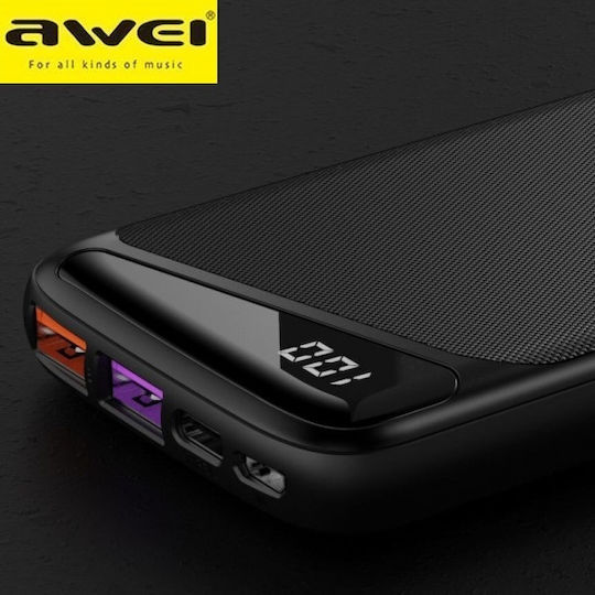 Awei P103K Power Bank 10000mAh 22.5W with 2 USB-A Ports and USB-C Port Black view 4