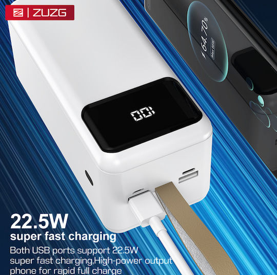 ZUZG ZP-J32 Power Bank 50000mAh 20W with 2 USB-A Output Ports and 2 USB-C Output Ports Power Delivery White view 5