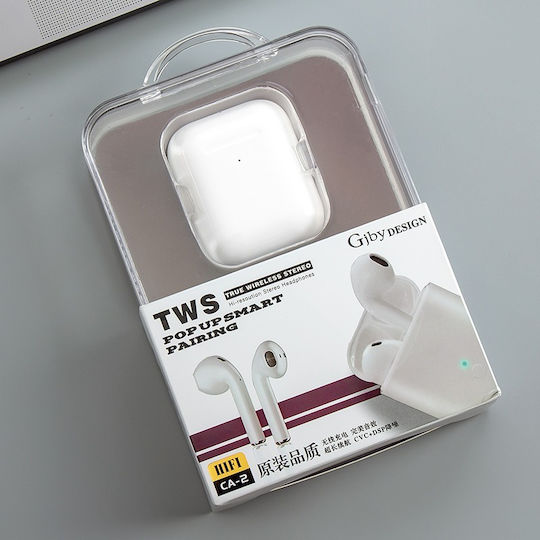 GJBY CA 2 Earbud Bluetooth Handsfree Earphones with Charging Case White view 5