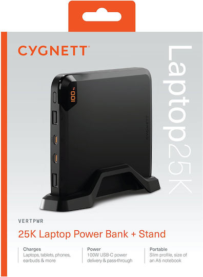 Cygnett Power Bank 25000mAh 100W with 2 USB-A Ports and 2 USB-C Ports Black view 5