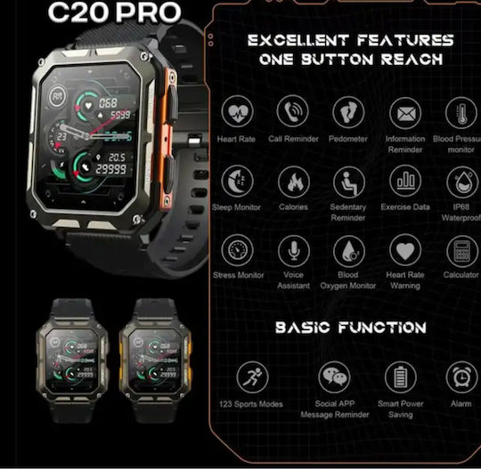 C20 Pro Smartwatch with Heart Rate Monitor (Black) vista 5