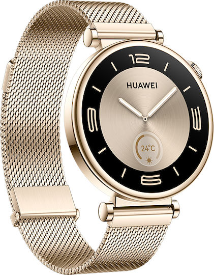 Huawei Watch GT 4 Stainless Steel 41mm Waterproof with Heart Rate Monitor (Light Gold Milanese Strap) view 2