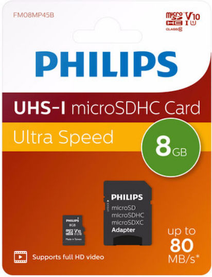 Philips FM08MP45B microSDHC 8GB U1 V10 High Speed with Adapter view 4