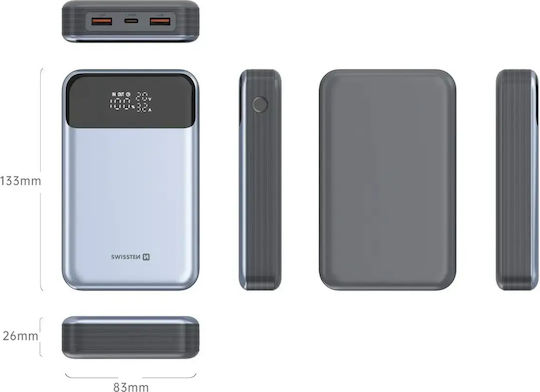 Swissten Power Bank 20000mAh 100W with 3 USB-A Ports and USB-C Port Power Delivery Black vista 5