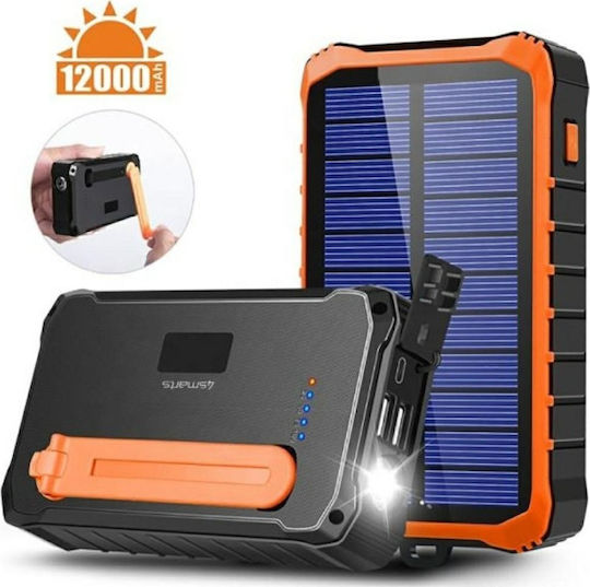 4Smarts Prepper Solar Power Bank 12000mAh with 2 USB-A Ports and USB-C Port Black/Orange