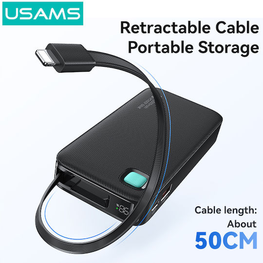 Usams CD225 Power Bank 10000mAh 20W with USB-A Port and USB-C Port Power Delivery White view 3