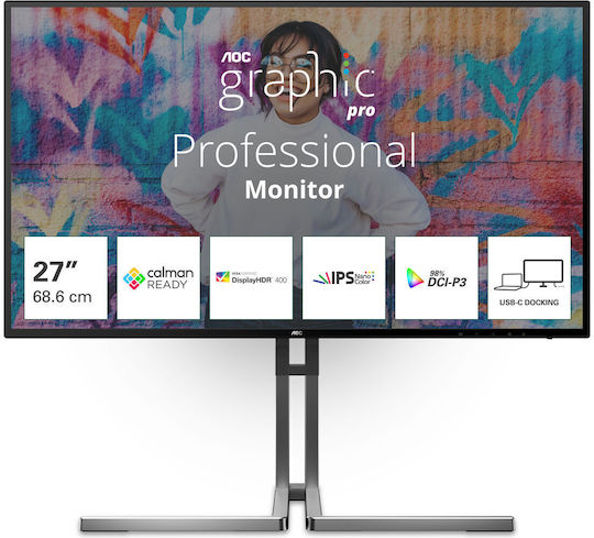 AOC U27U3CV IPS HDR Monitor 27" 4K 3840x2160 with Response Time 4ms GTG view 1