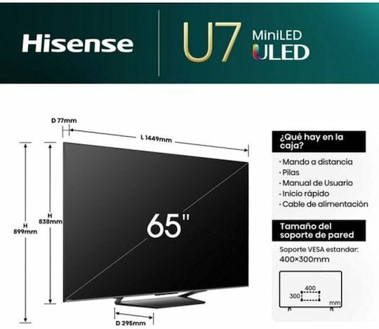 Hisense Smart Television 65" 4K UHD Mini LED 65U7NQ HDR (2024) view 4