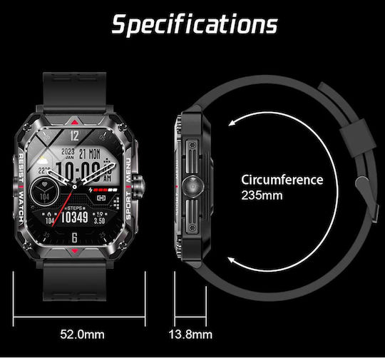 Lamtech LAM113485 47mm Smartwatch with Heart Rate Monitor (Black) view 5
