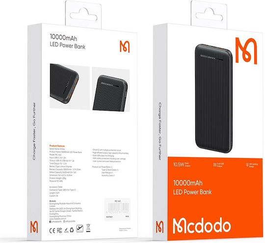 Mcdodo MC-4631 Power Bank 10000mAh 10.5W with 2 USB-A Ports and USB-C Port Black view 9