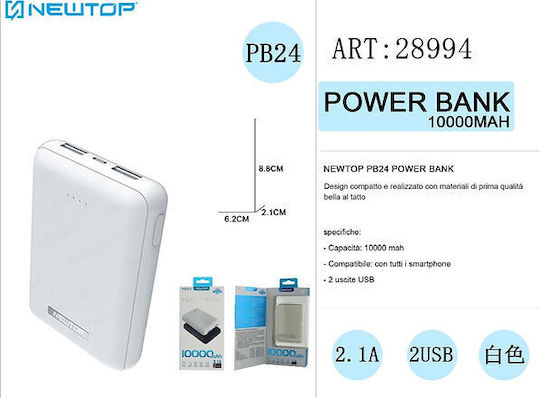 Newtop PB24 Power Bank 10000mAh with 2 USB-A Ports White